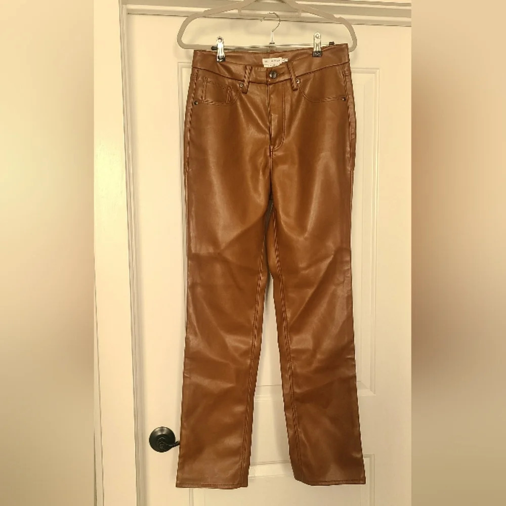 Good American Women's Faux Leather Straight Leg Pants Size 8 29 Caramel Tan NWOT